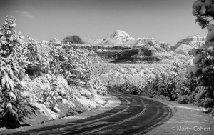 Highway Through Snowy Sedona - B+W